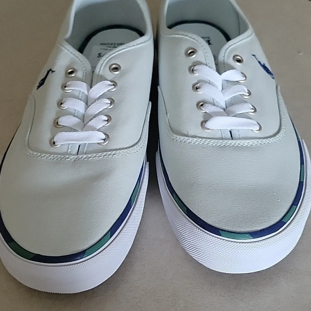 NEW! POLO BY RALPH LAUREN Keaton Leather Trim Signature Pony Canvas Sneakers 12.